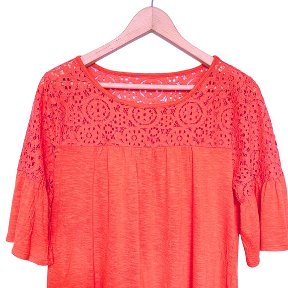 A.N.A. A New Approach Peasant Fairy Top Size M Coral Crochet Flutter Sleeve Boho - Picture 2 of 9